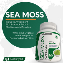 Load image into Gallery viewer, Irish Sea Moss 1600mg Organic Supplement with Bladderwrack and Burdock Root with Black Pepper