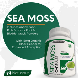 Irish Sea Moss 1600mg Organic Supplement with Bladderwrack and Burdock Root with Black Pepper